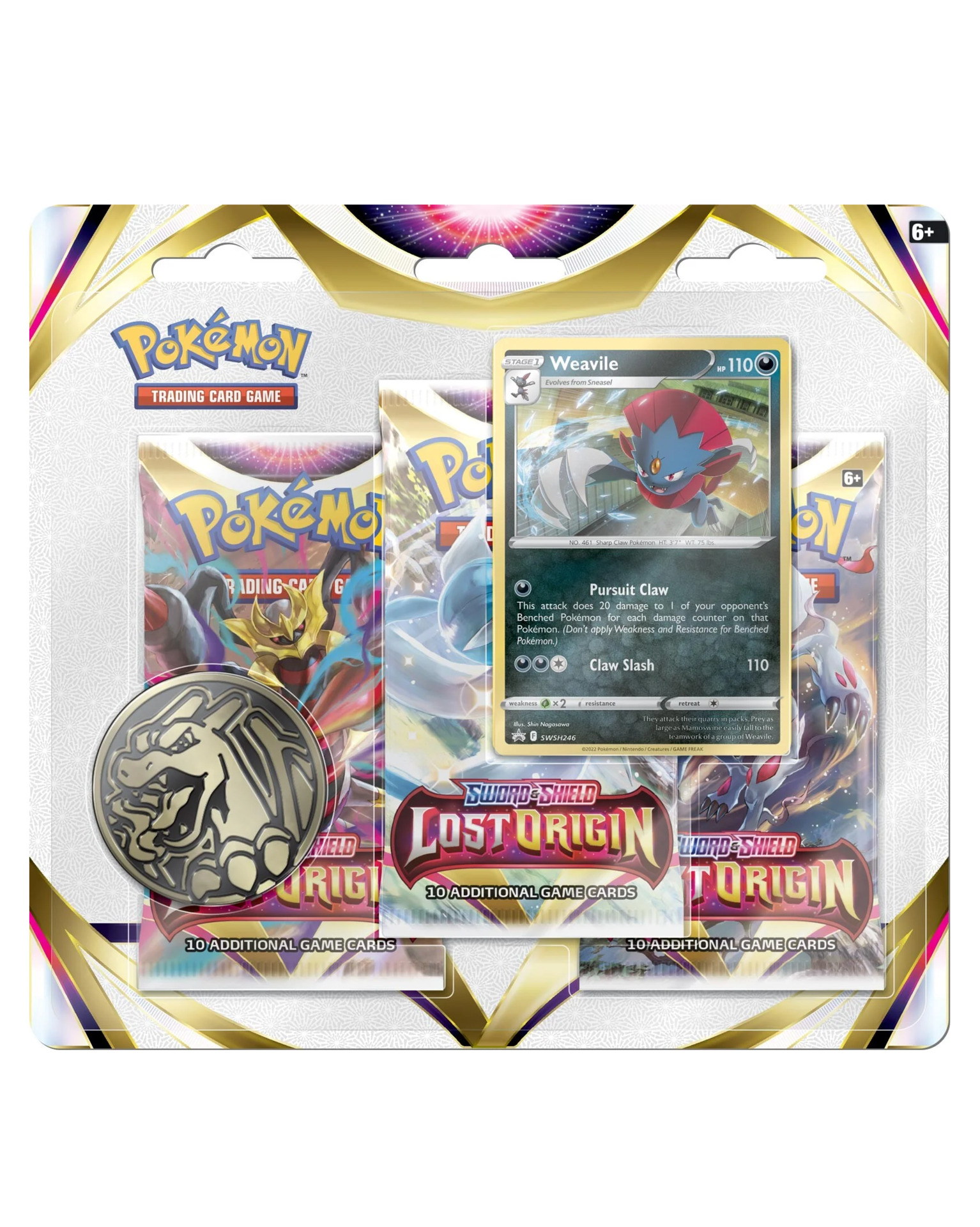 Kartová hra Pokémon TCG: Sword & Shield Lost Origin - 3-Pack Blister booster (Weavile)